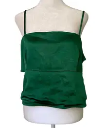 Lulu's Sleek Favor dark green satin cut-out tank top size XL NWT