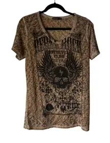 Voice Of California Rebel Rock Graphic Tee USA Size L Brown Skull Biker‎ Shirt