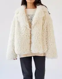 White Cream Poppy Oversized Sherpa Fluffy Jacket Coat