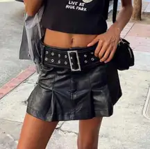 Leather Belted Mini Skirt