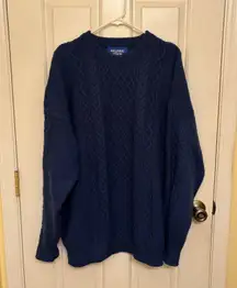 Aelfric Eden Navy Blue Cable Knit Crewneck Business Casual Sweater 
