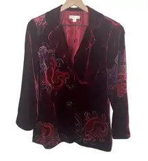 Coldwater Creek  Women's 14 Petite Red Velvet Floral Paisley Blazer Whimsy Goth