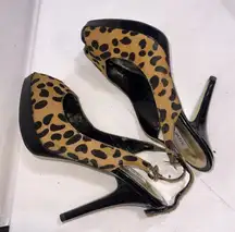 Vintage Y2K Steve Madden Peep Toe Leopard Print Leather Slingback Heels