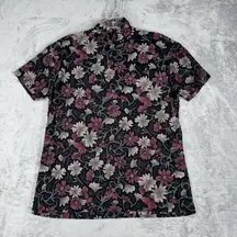 Frazier Lawrence‎ Shirt Womens Large Black Pink Floral Burnout 2000s Y2K Vintage