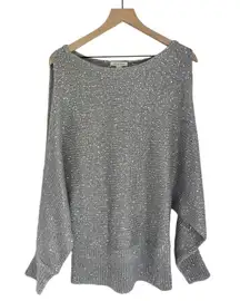 Mohair Open Sleeve Silver Sequin Sweater Grey Women’s Size Large