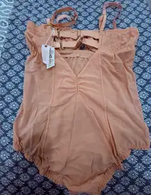 NWT We are HAH Under the Wire Mesh Bodysuit in Copper Rose, Size Medium