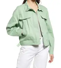 NWT Treasure & Bond Stand Collar Cotton Twill Jacket in Spring Green
