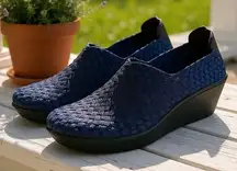 Steven By Steve Madden‎ Women Betsi Navy Blue Woven Platform Wedge Shoes Size 10