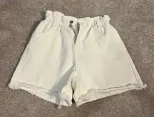 white high waisted denim shorts with the elastic waistband