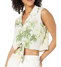 New Womems 28 Palms Loose-Fit Silk/Rayon Tie Front Palm Print Button Down Top XL