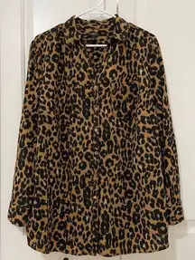 Talbots Animal Print Cheetah Button Shirt Size 1x Leopard Work Casual Blouse Top