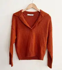 SOPHIE RUE V Neck open collar sweater burnt rust orange