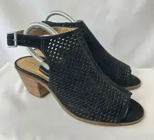 Lucky Brand Women's Bertel Sandal Size 8 Block‎ Heel Slingback Black Suede Shoe