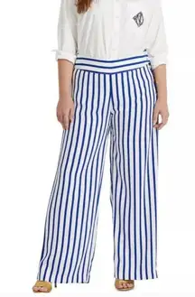 Lauren Ralph Lauren Margit Wide Leg Side Button Sapphire Striped Pants NWT - 8