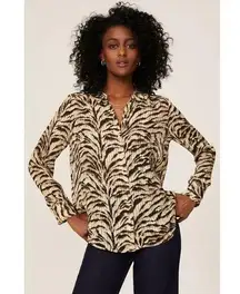 RTR Sz medium ba&sh Isaac Cream Brown Zebra Animal Print Button Up Blouse Shirt