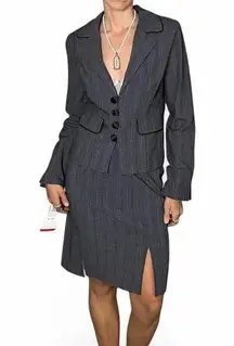 Grey and black vintage Y2K pinstripe 2-piece suit top and skirt set