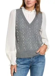 Nanette Lepore PEARL EMBELLISHED RUFFLE COQUETTE‎ STYLE SWEATER TOP SMALL NWT