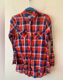 Hollister red and blue plaid button down size L