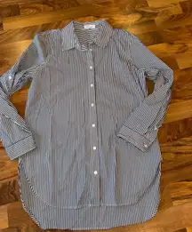 Calvin Klein Women's Black White Stripe Button Down Shirt Tunic Long Sleeve M