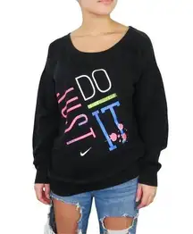 1990s Vintage Nike Black Crewneck Sweatshirt Just Do It Graphic Neon Medium