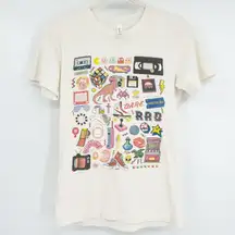 Canvas Womens Cream Retro Nostalgia 90s Y2K Icons Graphic T Shirt Size S