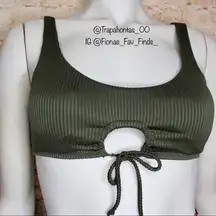 Express | Green Ribbed Tie Front Bikini Top