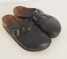 Birkenstock Boston Shoes Women's 38 Size 7- 7.5 Black Leather Soft Footbed Clogs