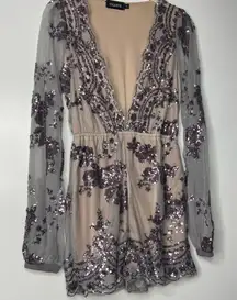 ETIQUETTE Sequined Mini Romper Lilac Small