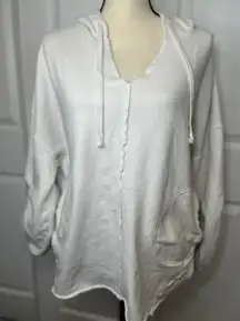 Free People‎ White Hooded Balloon Sleeve Sweatshirt Hoodie Oversized XS Pockets