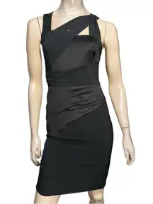 Reiss Women’s Size 4 Black Satin Sleeveless Asymmetrical Sheath Dress