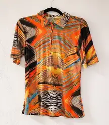 Ubu on the Green Quarter Zip Golf Shirt in Orange Multicolor XS