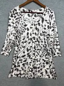 J Jill Cardigan Tunic Top Womens M Button Front 3/4 Sleeve Leaf Print Casual