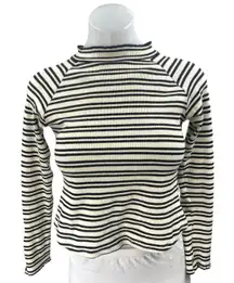 Free People White Black Striped Open Back Long Sleeve Crop Sweater Top Size S