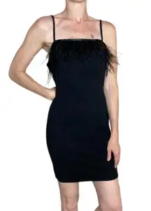 NWT  Retro Y2K Black Feather Rimmed Party Mini Sleeveless Dress