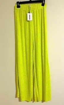 NWT SAINTART $295 Ashley sequin wide leg pant in highlighter yellow blogger fave