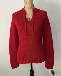 American Eagle Red Size M Knit V Neck Tie Front Pullover Cotton Sweater Holiday