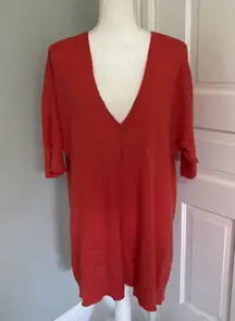 Eileen Fisher Lightweight V-Neck Sweater Orange Organic Cotton Size Medium