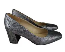 Naturalizer Warner Chunky Heels Vegan Leather Metallic Silver Women's Size 7W