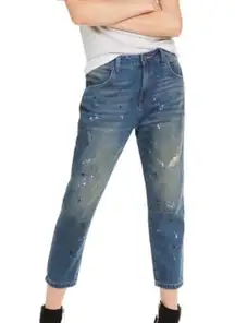 WILDFOX NWT Baggy Crop Paint Splatter Distressed Jeans Da Vinci Wash Size 24