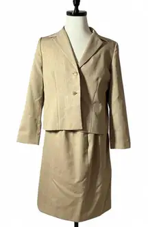 Pendleton Womens Skirt Suit Set Tan Beige Blazer Jacket Career Business Office