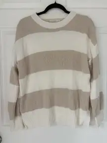 Beige and White Striped Sweater