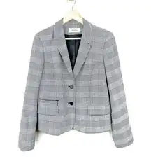 Calvin Klein GLENN black and white houndstooth plaid 2 button jacket blazer 14P