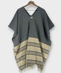 Tribe Alive Handmade Fringe Striped Poncho Western Rustic Boho‎