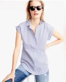 J.Crew Women’s Short Sleeve Popover Shirt Blue Pinstripe 100% Cotton Size XS
