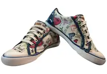 Coach Poppy Barrett Sneakers Women’s 6 Graffiti Pattern Blue‎ White Canvas Shoes