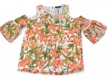 Karl Lagerfeld Paris Women's Cold Shoulder Floral Ruffle Shirt Size Small NWT