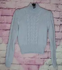 VANESSA BRUNO MARLED BABY BLUE CABLE KNIT THICK WOOL BLEND TURTLENECK SWEATER XS