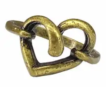 Brass Vintage Look Twisted Heart Ring Sz 5