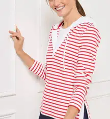 Talbots Split Neck Hoodie Striped Sweater‎ Women's Large Petite Orange Preppy