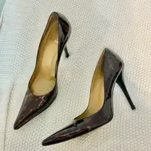SW tortoiseshell pointed toe Stuart power 100 patent leather pumps  